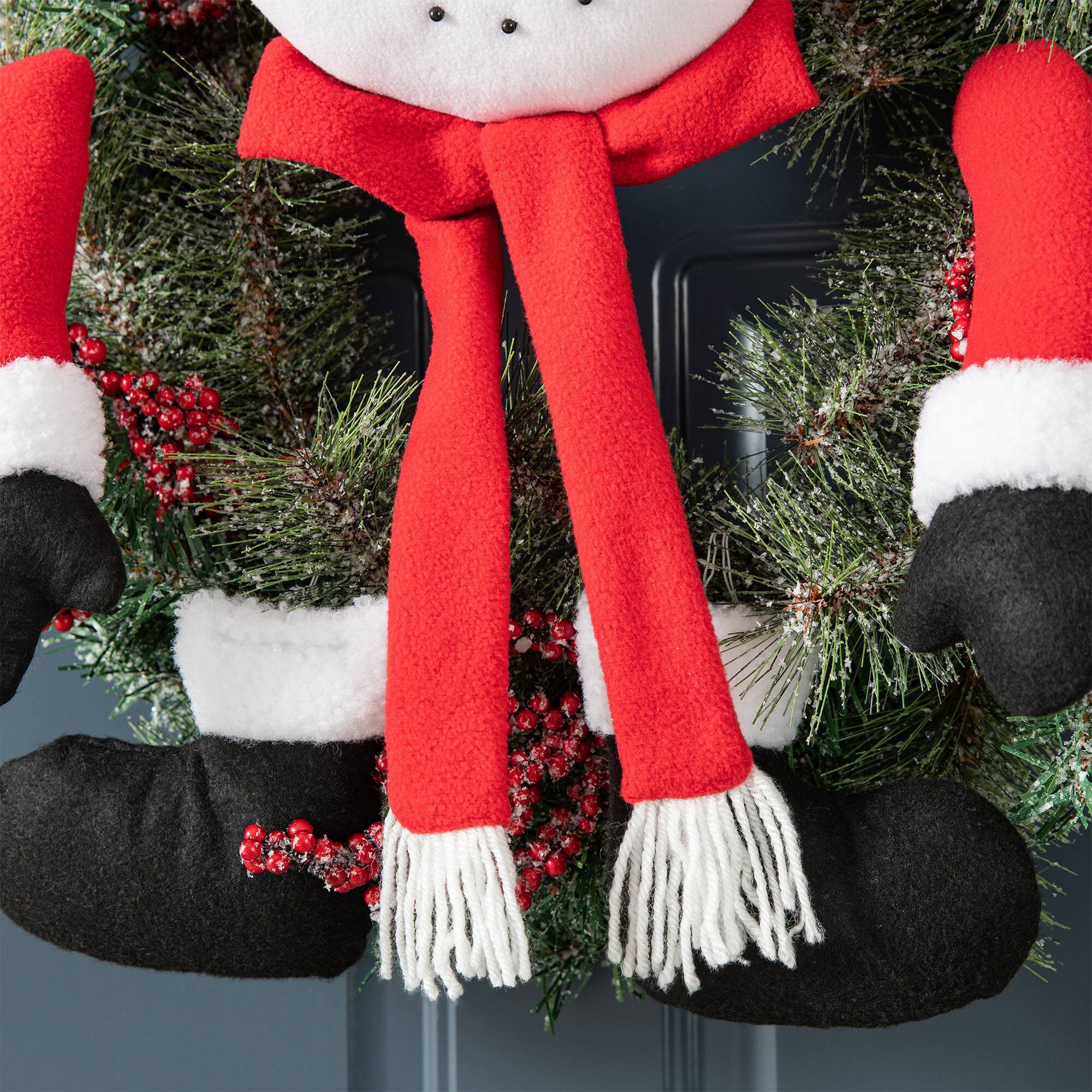 Glitzhome® 24" Snowman Flocked Pine Needle & Berry Wreath